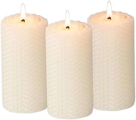 KONNI Beeswax Pillar Candles Set of 3 2x4inch