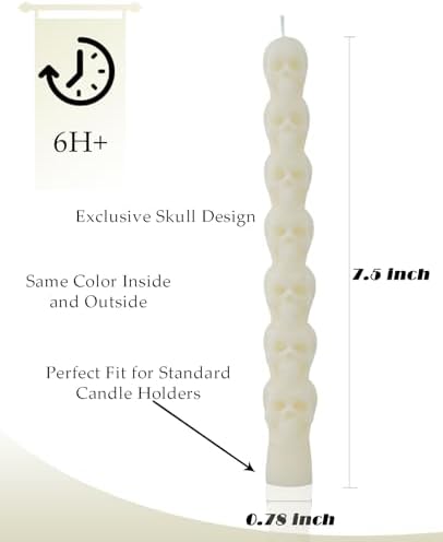 75 Inch Skull Ivory Taper Candle Halloween Set 4 Pack