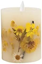 Creative Co Op Pillar LED Candle with Daisy Inlay and Timer