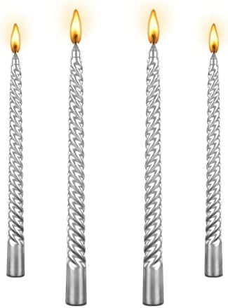 Silver Spiral Taper Candles 10 Inch - Set of 4