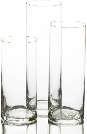 Set of 3 Eastland Cylinder Vases and 3 White Floating Candles 3 Inch