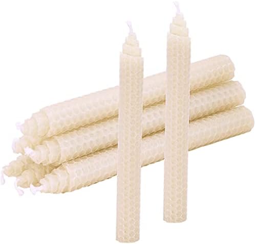 DEYBBY 8 Inch White Beeswax Taper Candles 6 Pack