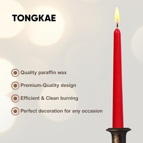 TONGKAE Taper Red Candles Set of 4 Smokeless Dripless