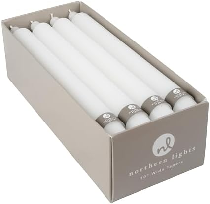 Northern Lights Candles 10 Inch Tapers 12 Pack Pure White