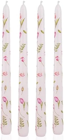 Floral Taper Candle Dripless 10 Inch Set of 4