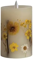 Creative Co Op Pillar LED Candle with Daisy Inlay and Timer