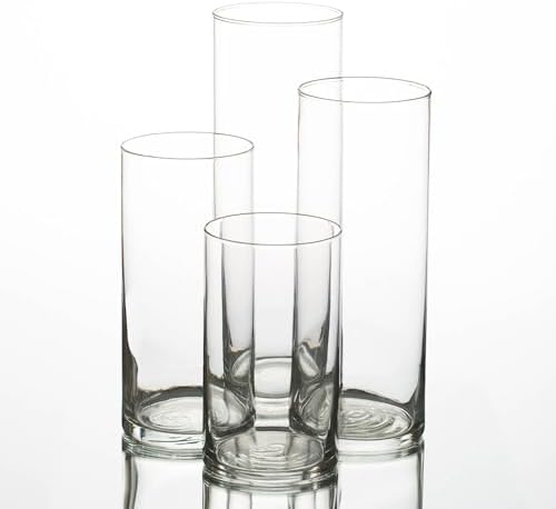 Set of 4 Glass Eastland Cylinder Vases and 4 Black Pillar Candles 3