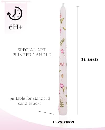 Floral Taper Candle Dripless 10 Inch Set of 4