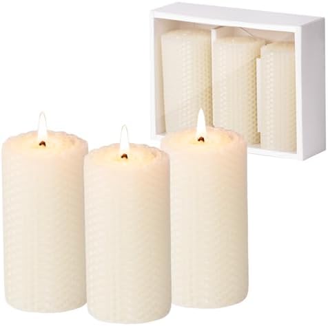 KONNI Beeswax Pillar Candles Set of 3 2x4inch
