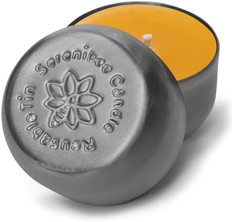 Serenibee Beeswax Tea Light Candles with Reusable Steel Holders and Cotton Bag