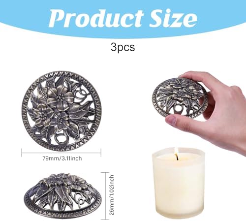 Globleland 3Pcs 3Inch Flower Candle Covers for Jar Candles