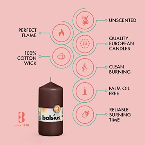 BOLSIUS 10 Unscented Maroon Pillar Candles - 33 Hours Burn Time