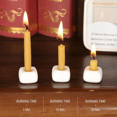 Meditation Beeswax Candles Set 40Pcs Smokeless Taper Candles for Home and Yoga