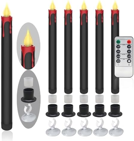 Halloween LED Flameless Taper Candles 6 Pcs with Remote Timer