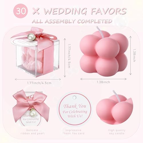 ACITHGL 30 Pack Bubble Candle Favors with Ribbons and Thank You Cards