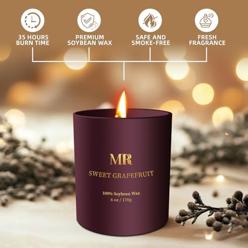 Sweet Grapefruit Aromatherapy Candle for Women - 6oz Soy Jar Candle