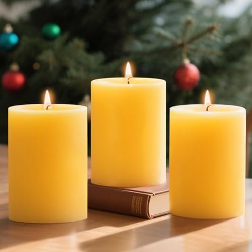 Uniteland 3 Pack Beeswax Pillar Candles