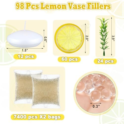 Riceshoot 98 Pcs Lemon Vase Fillers with Floating Candles Kit