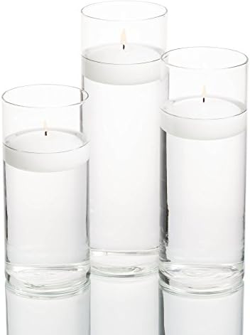 Set of 3 Eastland Cylinder Vases and 3 White Floating Candles 3 Inch