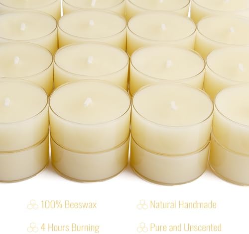 32 Count Pure Beeswax Tealight Candles - 4 Hour Smokeless Burn