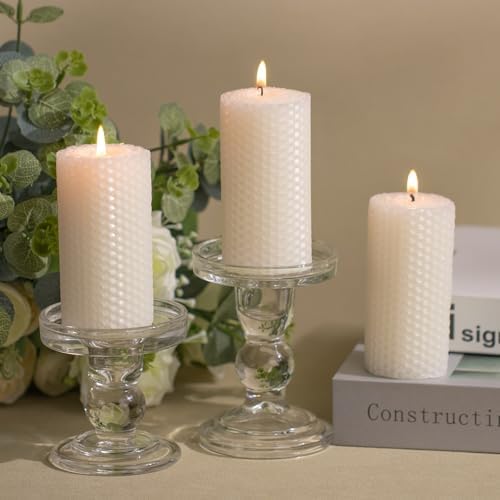 KONNI Beeswax Pillar Candles Set of 3 2x4inch