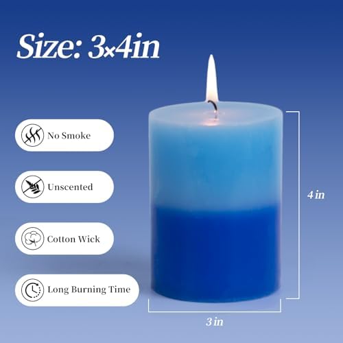 KONNI Blue Layered Pillar Candles Set of 3 3x4