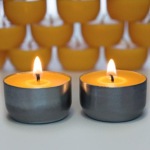 Serenibee Beeswax Tea Light Candles with Reusable Steel Holders and Cotton Bag