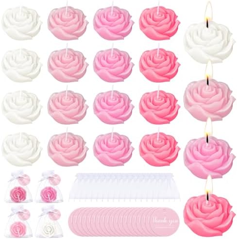 Treela 24 Pack Pink Rose Shaped Tealights for Wedding Favors