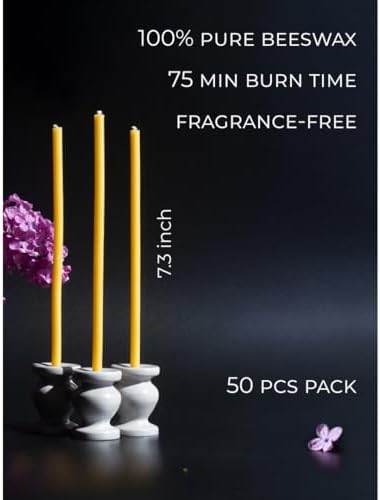 CANDWAX 50 Pack Yellow Taper Candles 7 Inch