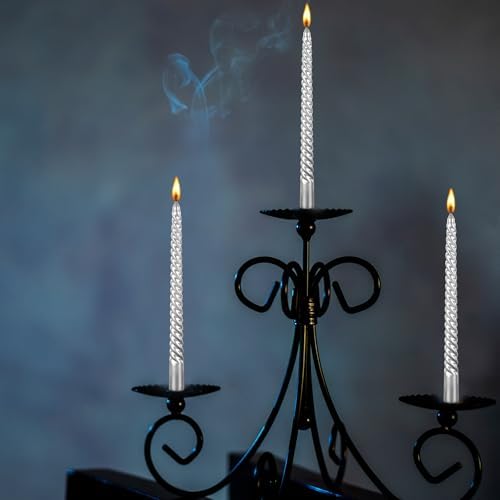 Silver Spiral Taper Candles 10 Inch - Set of 4