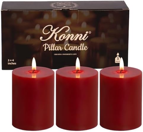 KONNI Unscented Pillar Candles Set of 3 3x4