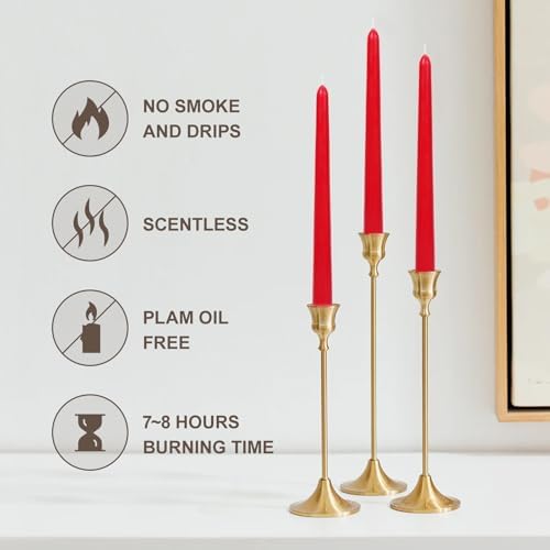 TONGKAE Taper Red Candles Set of 4 Smokeless Dripless