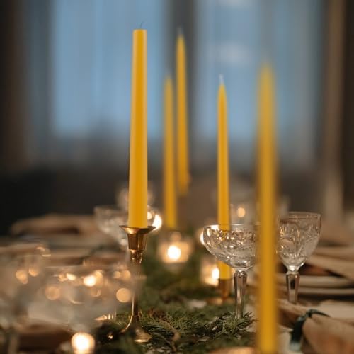 8 Inch Beeswax Taper Candles 4 Pack - Yellow