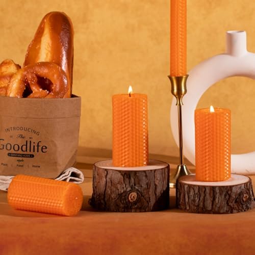 KONNI Beeswax Pillar Candles Set of 3 2x4 Inch Unscented