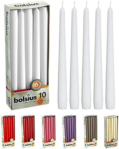 BOLSIUS 10 Inch Dinner Candles 10 Pack Smokeless Dripless Taper Candles