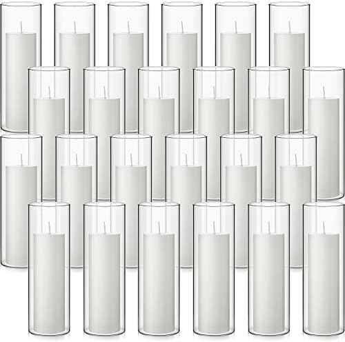 24 Pack White Pillar Candles with Glass Holders for Wedding Centerpieces
