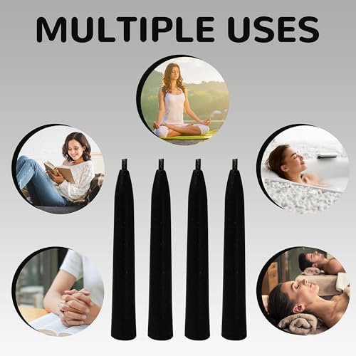 20 Min Black Meditation Candles 30 Pack with Holder and Wax Dots