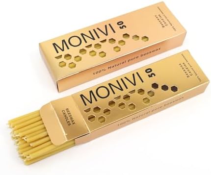 50Pcs Natural Beeswax Taper Candles 63 Inch Smokeless Decorative