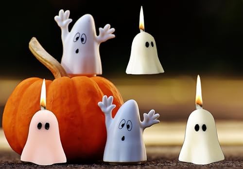 4 Piece Cute Ghost Candle Set for Halloween Decor