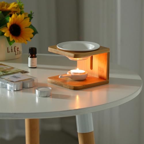 Essential Oil Burner with Bamboo Base and Ceramic Bowl