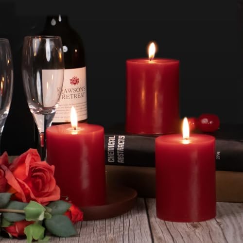 KONNI Dark Red Pillar Candles Set of 3 3x6