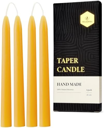 8 Inch Beeswax Taper Candles 4 Pack - Yellow