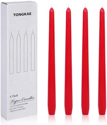 TONGKAE Taper Red Candles Set of 4 Smokeless Dripless