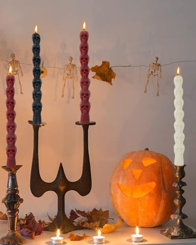 75 Inch Skull Ivory Taper Candle Halloween Set 4 Pack