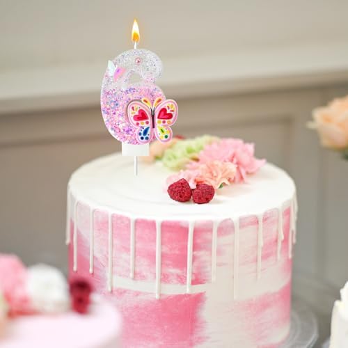 Pink Butterfly Birthday Candles for Girls and Women