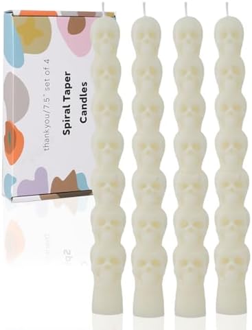 75 Inch Skull Ivory Taper Candle Halloween Set 4 Pack