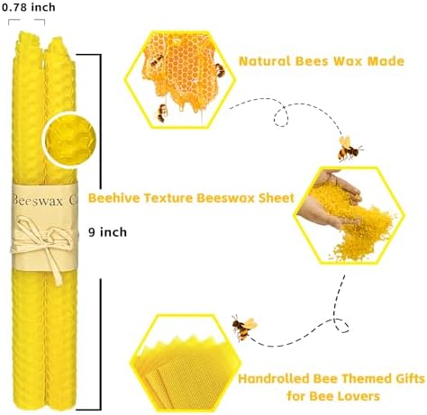 Lacaser Natural Beeswax Taper Candles 14pcs Rainbow Set