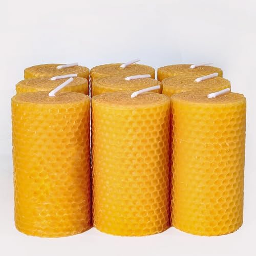 Beeswax Pillar Candles Bulk Set of 9 Handmade Natural