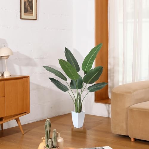 Artificial Bird of Paradise Plant 4 Ft with White Taper Planter