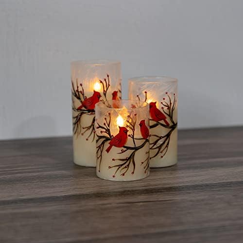 LumaBase LED Red Cardinal Hurricane Candles Set of 3